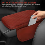 Car Center Console Cover, 12"×7.87" Waterproof Leather Auto Armrest Cover Protector with 2 Pocket, Comfortable Arm Rest Box Cushion Pad, Universal Interior Car Accessories (Wine Red)