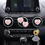 Quartz Heart Air Fresheners, 4 Pcs Pink Heart Style Vent Clips, Cute Car Decoration & Interior Decor Accessories for Women & Men + Sunflower Mask Hook
