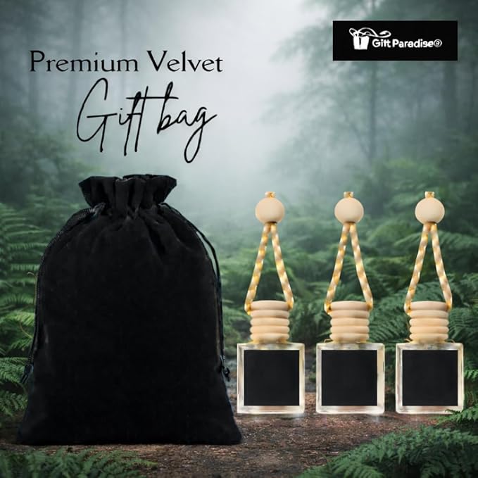 Fog & Fern Car Air Freshener with Velvet Gift Bag | Hanging Design for Multiple Spaces | Set of 3 (10 ml Each) | Fresh Earthy & Clean Scent | Long-Lasting Natural Aroma by Gift Paradise