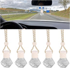 5PCS Hanging Car Air Freshener, 8 ml Oil Diffuser Perfume Aromatherapy Pendant Empty Glass Bottle, Fragrance Ornament with Vent Clip Wooden Cap and Rope, Auto Interior Decoration (Rhombic)