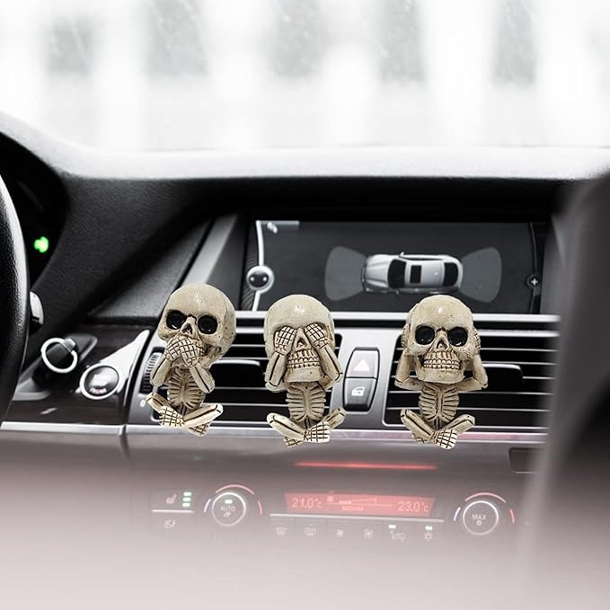 3 PCS Cute Skull Car Vent Clips 2.3In, Cooler Aromas Vents Skull Car Scent Air Freshener, Personalized Lucky Pendulums, Universal for Car Vents, Halloween, Office Home Decorations