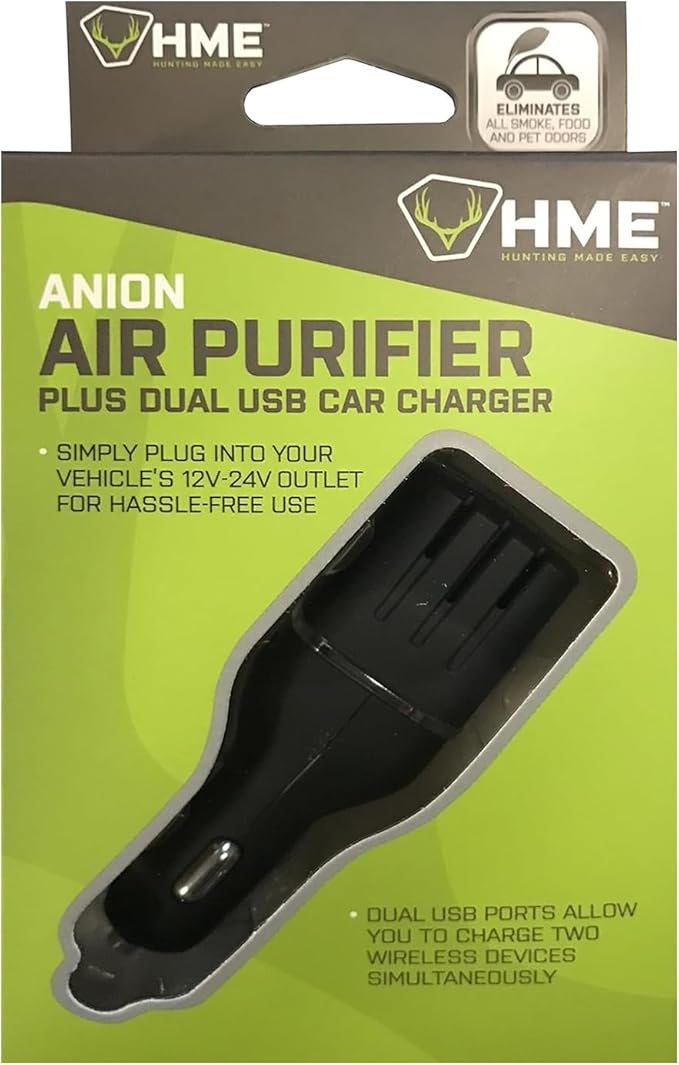 HME Scent Slammer Car Air Purifier with Dual USB Ports | Effective Compact Portable DC Vehicle Dual Ozone Air Cleaner from Smell, Dust & Smoke