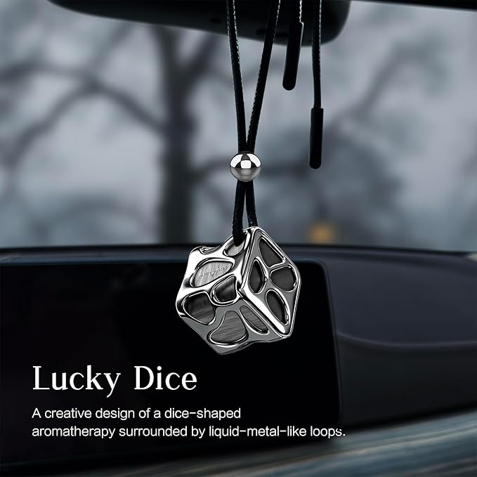 Lucky Dice Long-Lasting Car Air Fresheners Diffuser gift Set with 2 Scent Refills & Unscented DIY Tablet - Spill-Proof Solid Fragrance