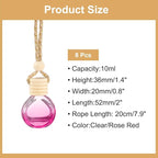 uxcell 8pcs Hanging Car Air Freshener Perfume Bottle, 10ml Pendant Empty Clear/Rose Red Glass Essential Oil Aromatherapy Diffuser with Wooden Cap for Car Decor (Clear/Rose Red, Round)