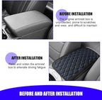 Car Center Console Cover, Scratch-Resistant Leather Vehicle Armrest Seat Storage Box Protector Cushion, Comfortable Automotive Interior Armrest Pad Mat, Universal Fit (Black/Blue)