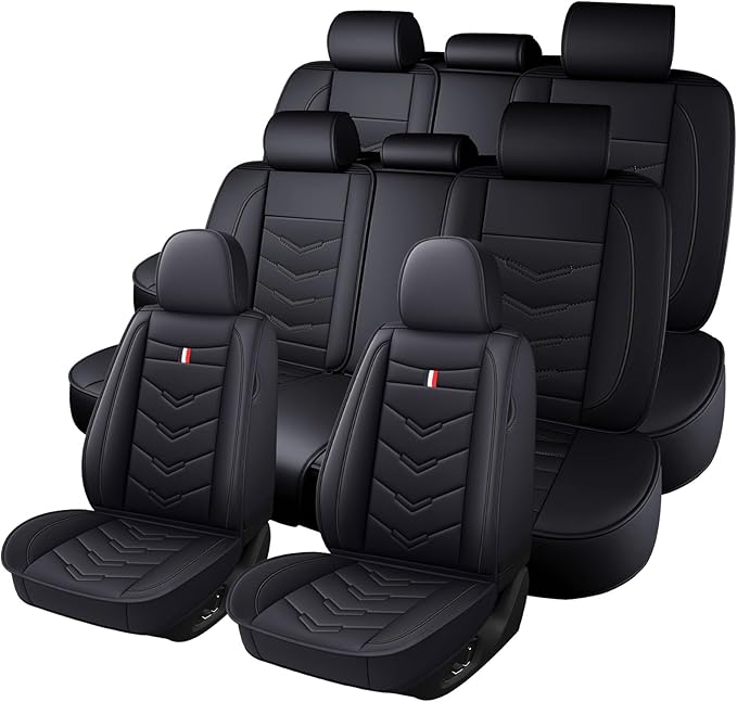 Car Seat Cover 8 Seats for Toyota Highlander 2001-2025, Waterproof Durable Premium Leather Car Seat Protector, Comfortable Anti-Slip Stylish Sport Seat Cover. (8 Seats Standard,Black)
