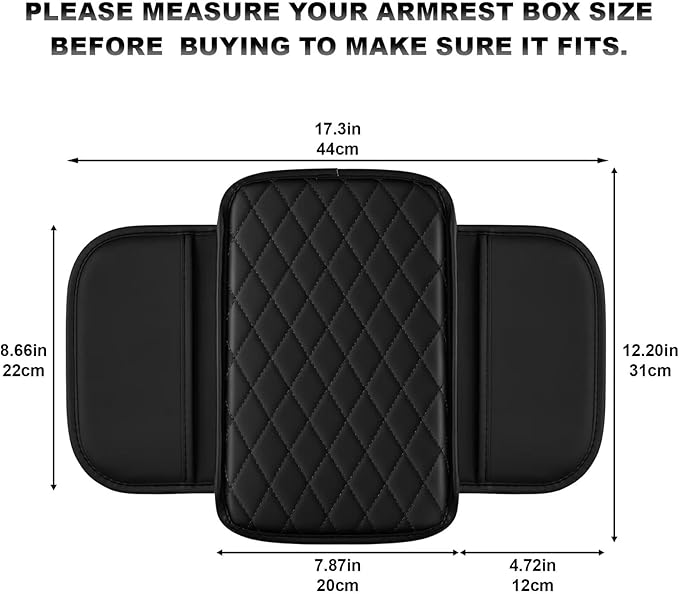 Upgraded Car Center Console Cover Fit for Corolla Faux Leather Car Armrest Cover Cushion with 2 Storage Bags,Car Armrest Storage Box Interior Accessories(Black)