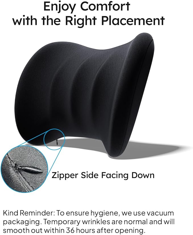 Wigoo 2026 Lumbar Support Pillow for Car [Ergonomic Design, Pressure Relief] Back Cushion for Driving Seat, Back Support Pillow for Car-Office Chair, Fits All Vehicles (Black 1-Pack)