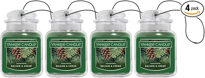 Yankee Candle Car Air Fresheners, Hanging Car Jar Ultimate, Neutralizes Odors Up To 30 Days, Balsam & Cedar, 0.96 OZ (Pack of 4)