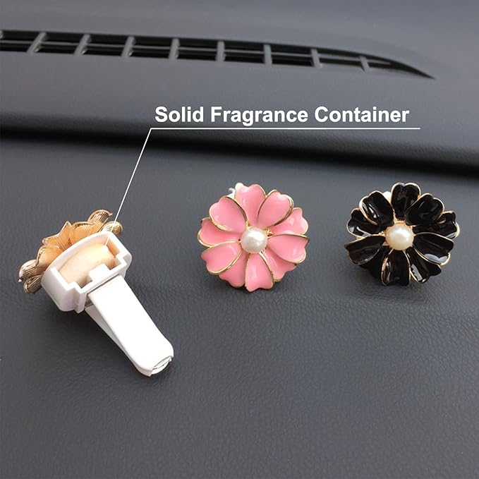 2 Pieces Daisy Flower Air Vent Clip Cute Car Air Freshener Clip Bling Pearl Car Air Outlet Decorations Charm Car Inter Decor Accessories for Girls Women