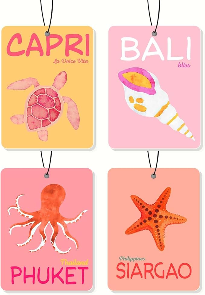 Coastal Animals Car Air Freshener 4 Pcs, Turtle/Shell/Octopus/Starfish Hanging Air Freshener for Cars Closet Drawer Books, Car Accessories Mirror Decor for women.