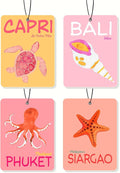 Coastal Animals Car Air Freshener 4 Pcs, Turtle/Shell/Octopus/Starfish Hanging Air Freshener for Cars Closet Drawer Books, Car Accessories Mirror Decor for women.
