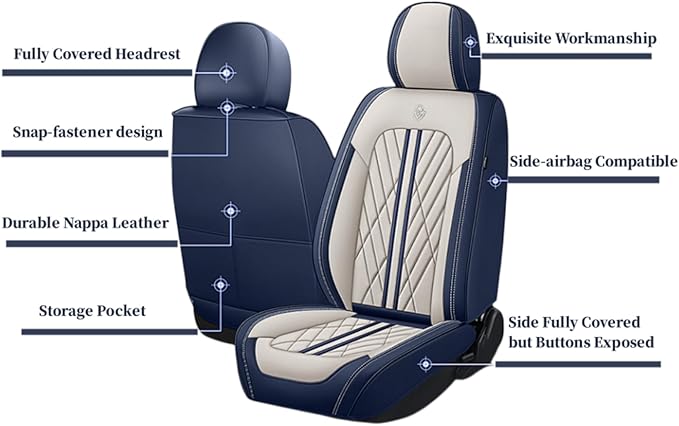 Premium Nappa Leatherette Car Seat Cover Set Custom Fit for Honda CR-V CRV 2000-2023 2024 2025 2026 Water-Proof Breathable Faux Leather Seat Cushion Protectors (Front 2 Seats,Grey Line)