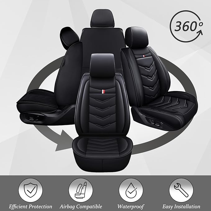 Car Seat Cover 7 Seats for Ford Explorer 2000-2025, Waterproof Durable Compatible Airbag, Premium Leather Seat Protector(7 Seats Luxury,Black)