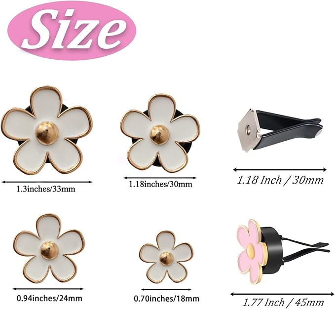 OBTANIM 4 PCS Car Air Vent Clips White Daisy Flower Car Air Freshener Clip Air Conditioning Outlet Clip for Car Interior Decoration Accessories (4 Size)