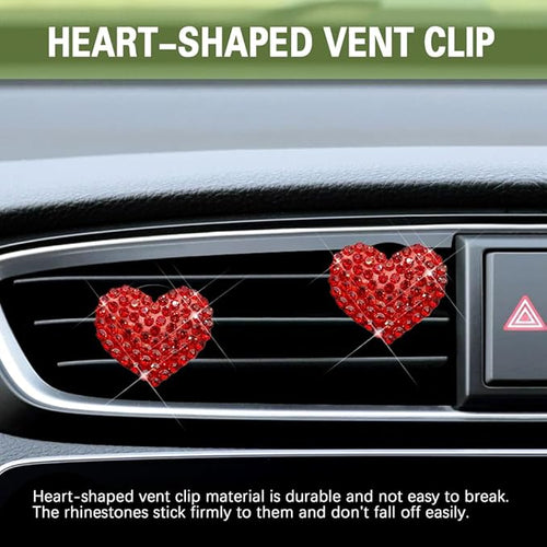 2PCS Bling Heart Air Vent Clips, Heart Car Accessories, Bling Heart Charm Air Conditioning Outlet Clip, Car Interior Decor Air Fresheners Vent Clips Universal Fit for Women and Girls (Red)