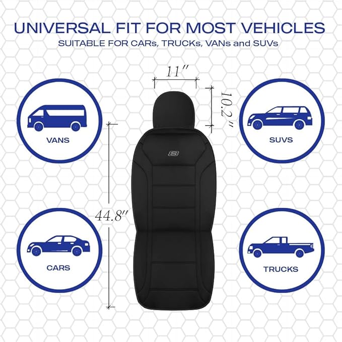 Skechers Memory Foam Car Seat Covers, Lycra Fabric Seat Cover, Car Seat Covers Front Seats Airbag Compatible, Automotive Comfort Protection for Most Cars, Trucks, SUVs, Black