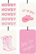 Pink Bows Western Car Air Freshener 4Pcs, Let's Go Girls Cowgirls Western Car Accessories Hanging, Trendy Pink Cars Scents Mirror Decor Retro Cowgirls Boots Cute Air Freshies for Women Teens(Vanilla)