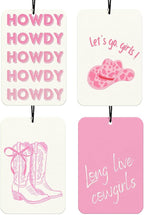 Pink Bows Western Car Air Freshener 4Pcs, Let's Go Girls Cowgirls Western Car Accessories Hanging, Trendy Pink Cars Scents Mirror Decor Retro Cowgirls Boots Cute Air Freshies for Women Teens(Vanilla)