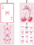 Coquette Preppy Pink Lavender Car Air Freshener 4 Pcs, Girly Bow Poker Cherry Butterfly Air Freshener Hanging Decor for Cars Closet Drawer Books, Cute Areadeodorizer Gifts for Women Girls