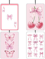 Coquette Preppy Pink Lavender Car Air Freshener 4 Pcs, Girly Bow Poker Cherry Butterfly Air Freshener Hanging Decor for Cars Closet Drawer Books, Cute Areadeodorizer Gifts for Women Girls