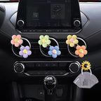 Cute Daisy Air Vent Clips, 6 Pcs Flower Air Fresheners Vent Clips Diffuser Vent Clip Charm Car Decoration for Women Cute Car Interior Decor Accessories +Sunflower Mask Hook
