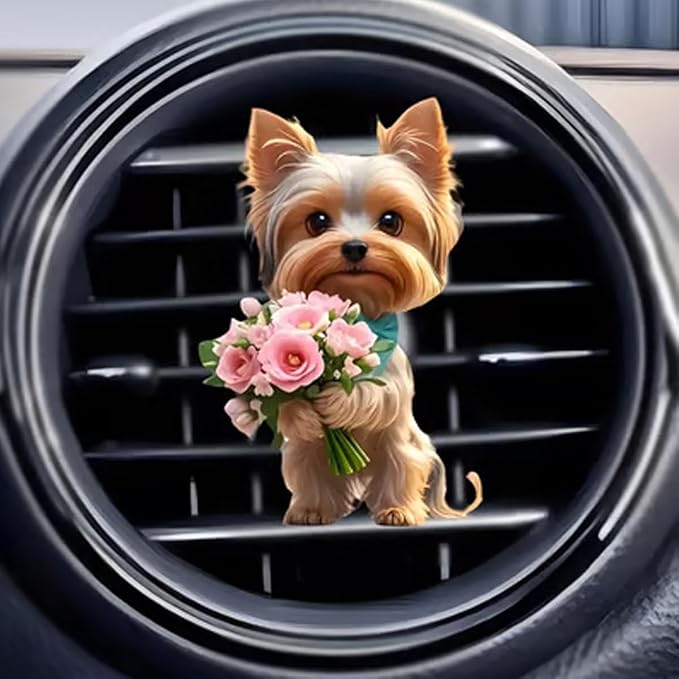 Strumming Yorkie Car Vent Clip, 2d Acrylic Cute Air Freshener for Car, Dog Car Freshener Clips, Solid Scented Air Vent Clips, Auto Interior Decoration Accessories for Women Men