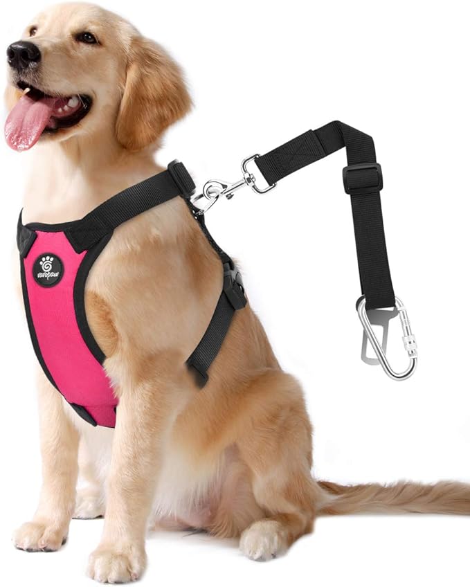 Dog Seat Belt, Safety Vest Dog Car Harness with Adjustable Buckle Dog Seat-Belt for Vehicle Nylon Pet Safety Seats Belts Heavy Duty(XL, Magenta)