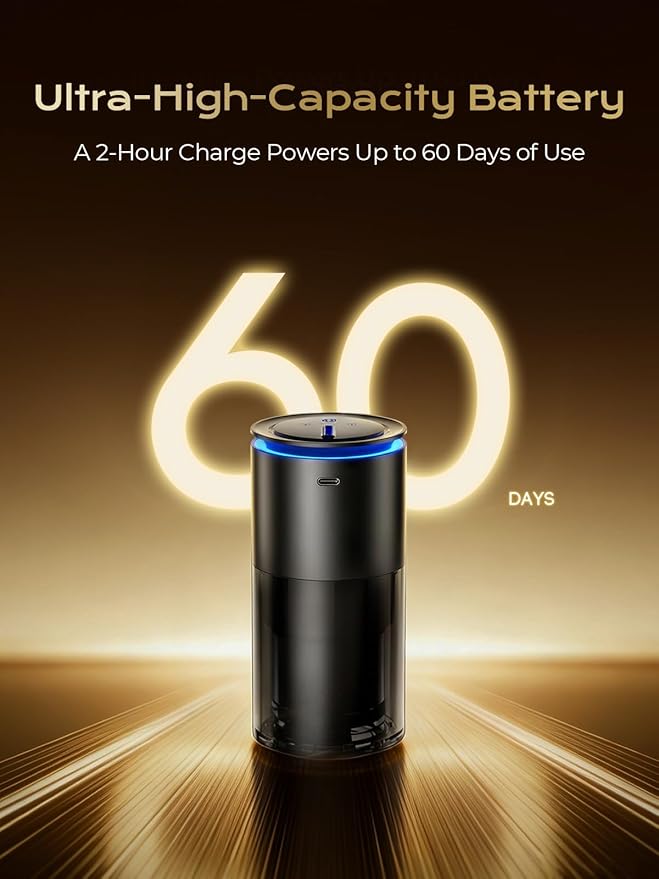 TORRAS Smart Car Air Freshener, Ultrasonic Mist, Blue Light Enhanced Fountain Nozzle, Automatic On/Off, Adjustable Fragrance, Rechargeable Battery, Ambient Light, Premium Cologne Scent