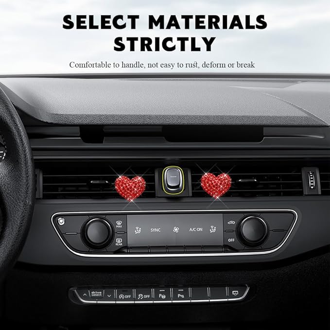 4PCS Bling Heart Air Vent Clips, Car Air Freshener for Women, Air Fresheners Diffuser Clip Charm, Car Air Conditioning Outlet Clip Decorative Accessory for Women Girls (Red, Style1)
