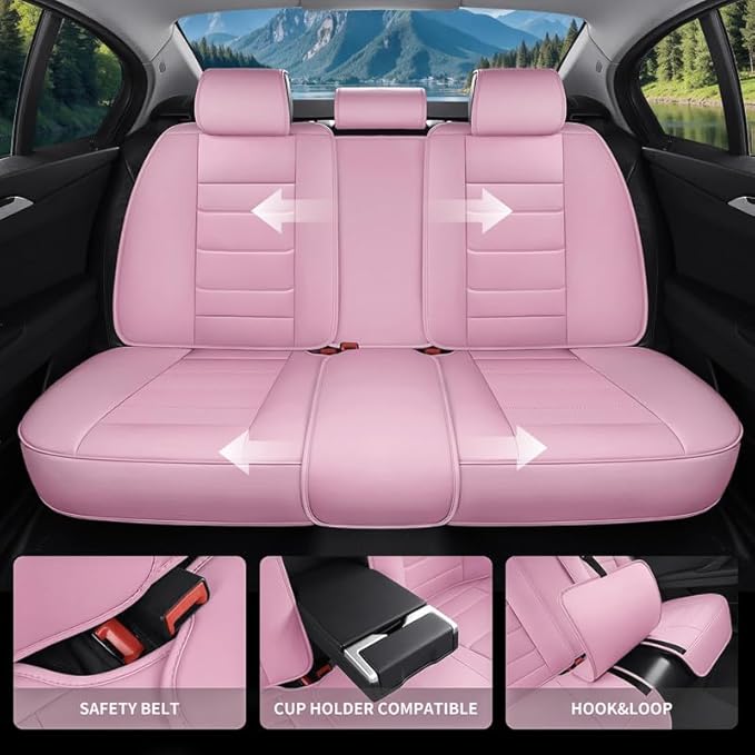 Car Seat Covers Full Set Custom Fit for Ford Bronco 4-Door/Bronco Sport 2021-2025 - Premium Leather with Lumbar Support, Breathable, Anti-Slip & Excellent Seating Experience (Pink, Full Set)