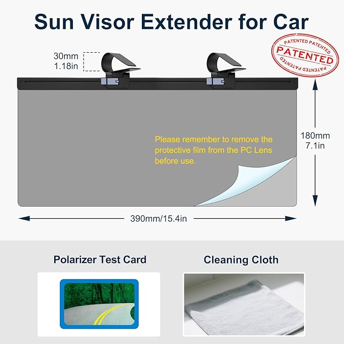 Sun Visor Extender for Car, Visor Extender Attachment for Car, Adjustable Visor Extender Sun Blocker UV400, Polarized Sun Visor Extender, Anti-Glare, UV Protector (1 Pack, X-Large)
