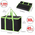 CIVJET 1-Pack Insulated Reusable Grocery Bags, X-Large Insulated Food Delivery Bag for Delivery Drivers, Commercial Food Warmer for Shopping, Tote Cooler Bags, Black with Green Edge