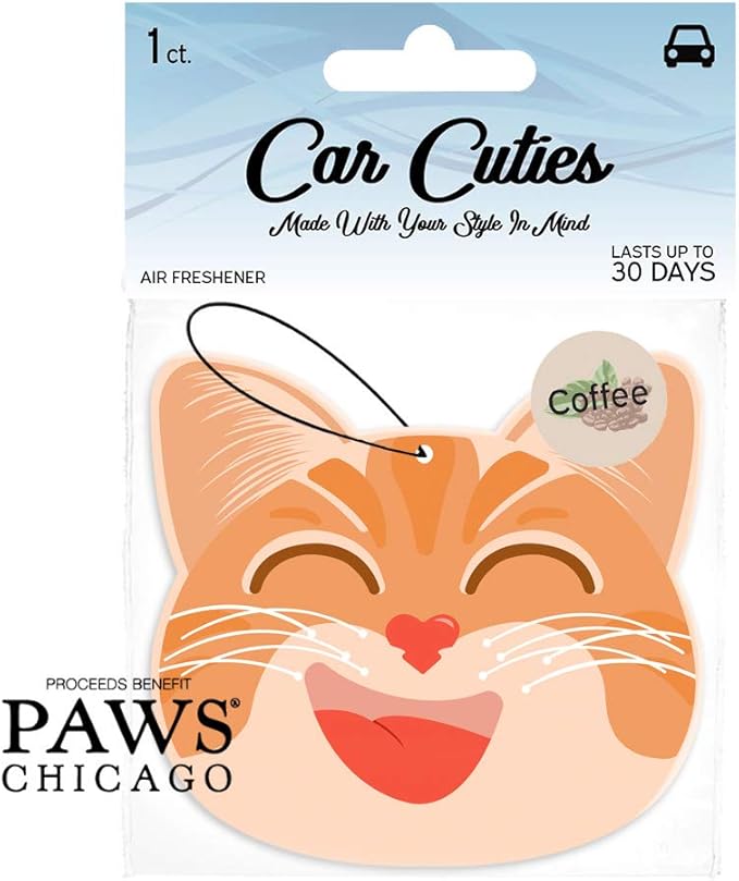 Cute CAT CAR AIR FRESHENER - Cute Cat Design, Long-Lasting Scent, Portion of Proceeds Benefit Paws Chicago (Coffee - Pack of 3)