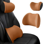 Car Headrest & Lumbar Support Cushion, Car Headrest and Lumbar Support, Ergonomic Car Seat Headrest & Lumbar Cushion, Car Head Rest and Lumbar Pillow Set for Neck Back Pain Relief (Brown)