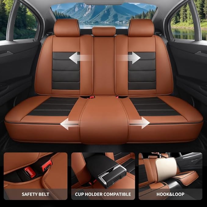 Car Seat Covers Full Set Custom Fit for Buick Envision 2016-2026-Luxury Leather with Lumbar Support, Breathable, Waterproof, Anti-Slip, Durable, Easy to Install (BlackBrown,Full Set)