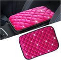 Mandark Bling Car Center Console Cover, Crystal Rhinestone Fluffy Automotive Armrest Seat Box Cushion Pad, Soft Comfortable Diamond Arm Rest Protection Mat, Universal Vehicle Accessories (Rose Red)