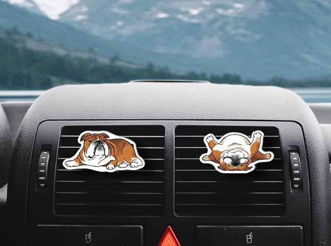 WIRESTER Set of 2 Fresh Scented Car Air Freshener Vent Clip, Decorative Accessories, Interior Decoration for Cars - English Bulldog & English Bulldog (S3)