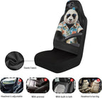 Panda Front Car Seat Cover Nonslip Auto Interior Accessories 2 Pcs Set Stretch Polyester Fabric Cover All-Season Protection Universal Fit for Most Cars SUV and Sedan