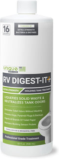 Unique RV Digest-It+, 16 Extra-Strength RV Toilet Treatments - Liquifies Waste and Toilet Paper - Odor Eliminator (32 oz)