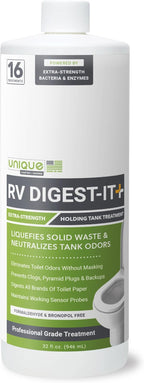Unique RV Digest-It+, 16 Extra-Strength RV Toilet Treatments - Liquifies Waste and Toilet Paper - Odor Eliminator (32 oz)