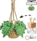 Handmade Crochet Car Air Freshener -Car Hanging Ornament Knitted Boho Plant for Decor,with 8ml Empty Refillable Oil Diffuser Bottle, Rear View Mirror Decoration Accessories