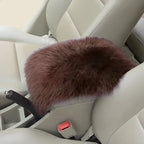 Furry Auto Center Console Cover Pad, 11.8"x7.8" Soft Sheepskin Wool Armrest Cushion, Fluffy Vehicle Armrest Seat Box Protector Warm in Winter, Car Interior Accessories for Women and Men (Coffee)