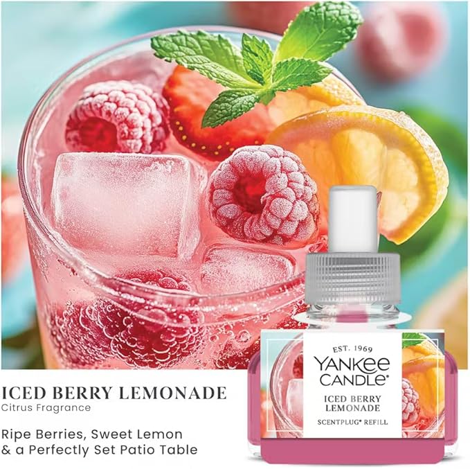 Yankee Candle Iced Berry Lemonade ScentPlug Refills, Citrus & Red Berry Scented Home Fragrance, Long-Lasting Electric Air Freshener Plugin Oil for Home or Office, 0.625 Ounce (Pack of 6)