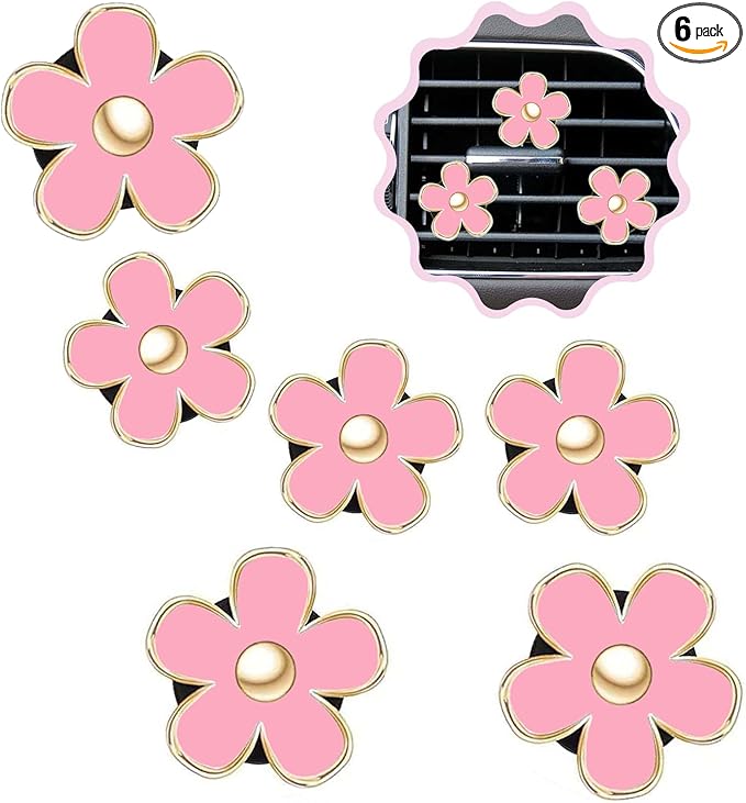 6 Pcs Daisy Flower Air Vent Clip Air Conditioning Outlet Clip Car Air Freshener Clip Car Interior Decor Charm Colorful Car Interior Accessories for Girls Women(Light Pink)
