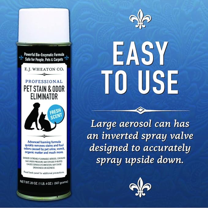 E.J. Wheaton - Pet Stain Odor Eliminator, Professional Strength Enzyme Cleaner for Dog and Cat Urine and More, Large Aerosol Spray, 20 Oz. Can