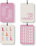 Cute Pink Western Car Air Freshener 4 Pcs, Preppy Long Live Cowgirls Boots Air Freshener Hanging Decor for Cars Closet Drawer Books Accessories Gifts