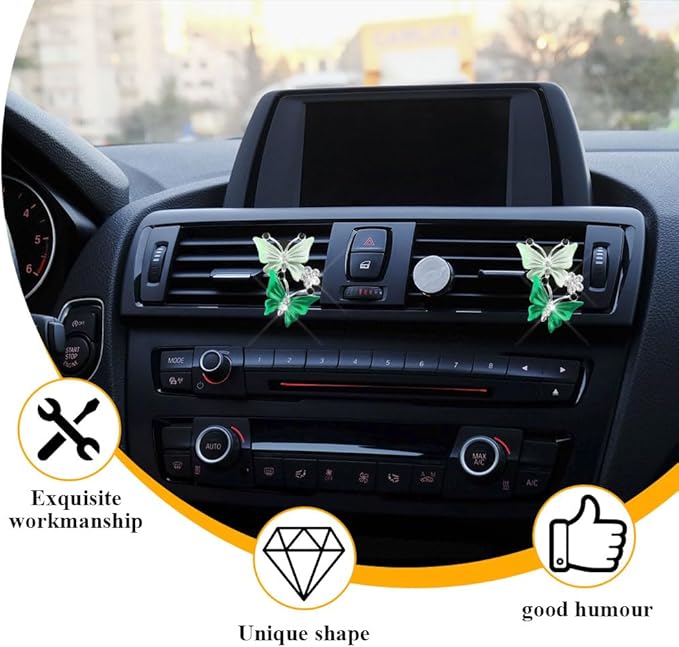 4PCS Car Air Fresheners Vent Clips, Butterfly Car Accessories, Sparkly Bling Dual Butterfly Auto Air Vent Clips, Automotive Cute Air Conditioning Outlet Decoration Universal for Women Girl