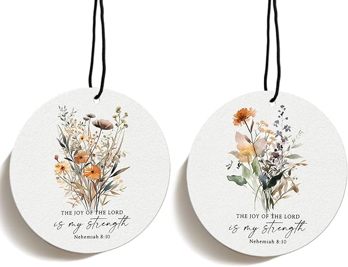 Christian Car Air Freshene, Jesus Christian Car Accessories Interior Hanging 2pcs, Nehemiah 8:10 The Joy of the Lord Floral Air Freshene Scent for Car Religious Gifts for Women Girls (Black I)
