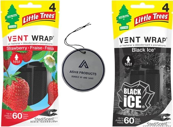 Little Tree Vent Warp 4 pack -Black Ice | New Car Scent | Vanillaroma AHSR Products Bundle Prefect for Cars, Trucks, RV, Long Lasting Scent